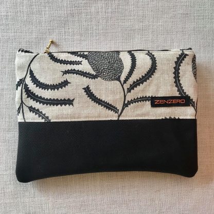 C057 Ink and Spindle linen with Black leather