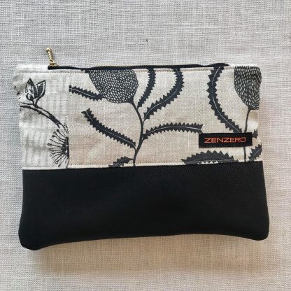 C058 Ink and Spindle linen with Black leather