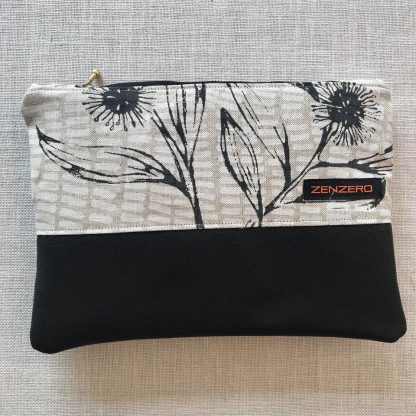 C061 Ink and Spindle linen with Black leather