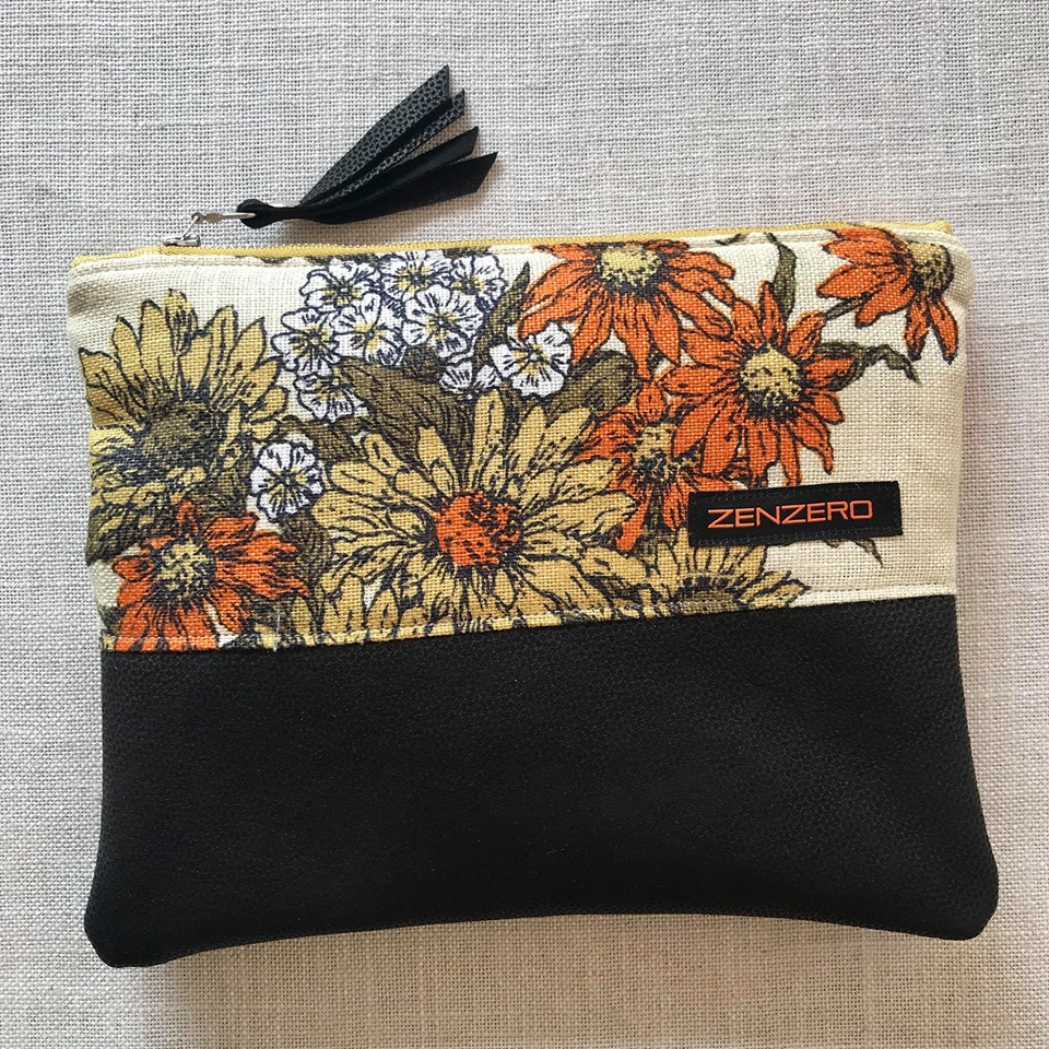 C065 Vintage flowers and Black leather